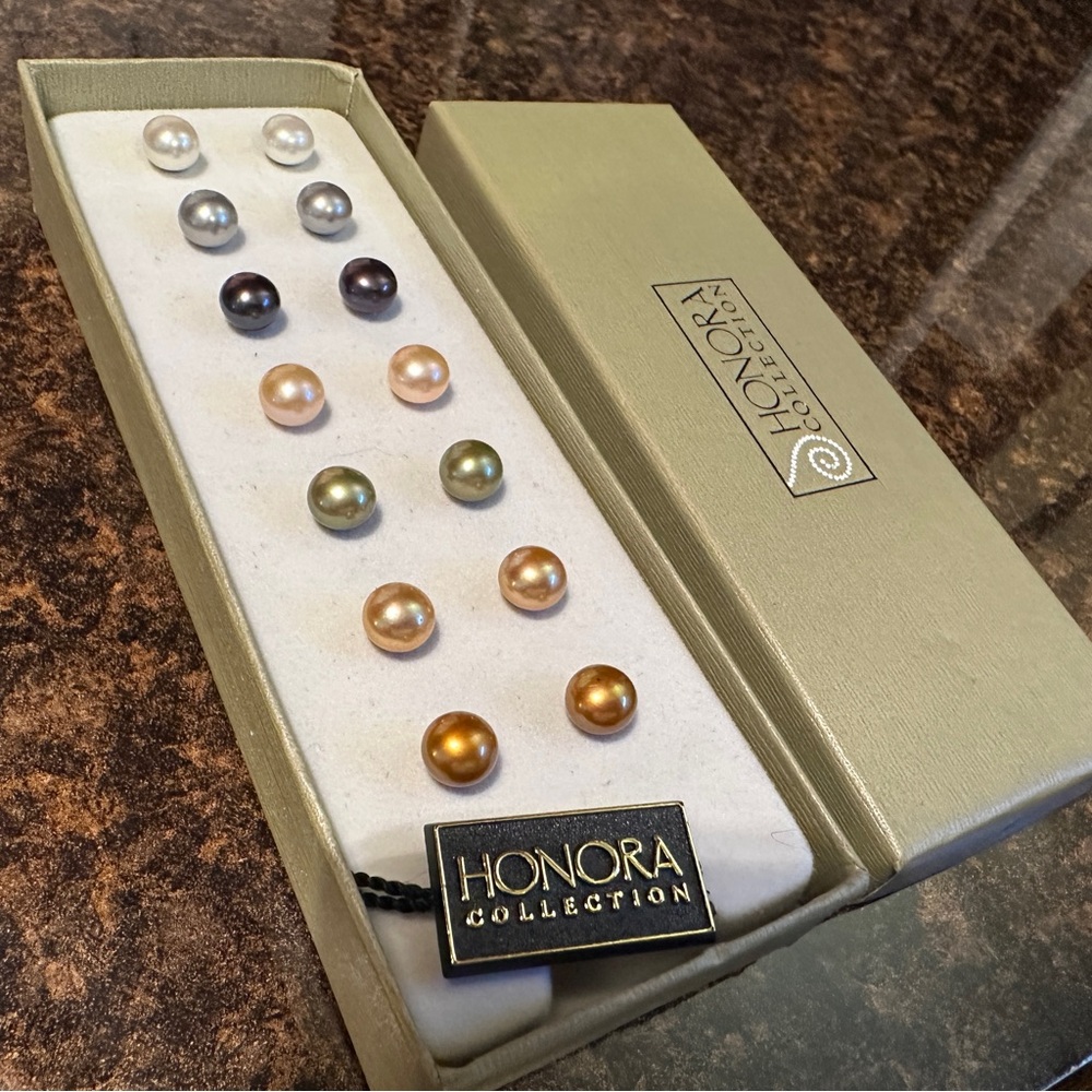Honora Collection Sterling Silver Cultured Pearl Stud Earrings Set 7 Pairs NIB
